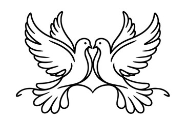 Obraz premium minimalist wedding doves in monoline simple line art black vector