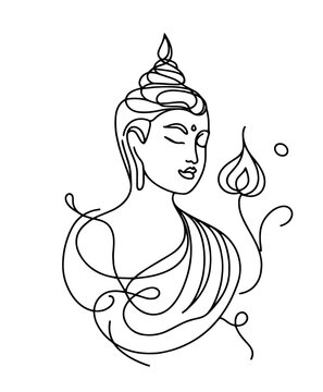 recommend clip art: elegant line art of buddha with serene expression in minimalist design black vector
