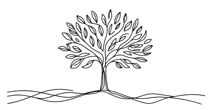 artistic monoline sketch of a tree, showcasing simplicity and the essence of nature black vector