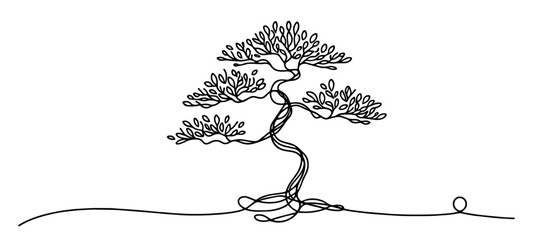 bonsai tree designs in minimalist monoline style black vector