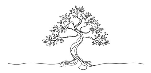 set of bonsai tree sketches in minimalist monoline style black vector