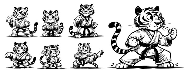 cute cartoon animals in karate uniforms for coloring black vector © Luka