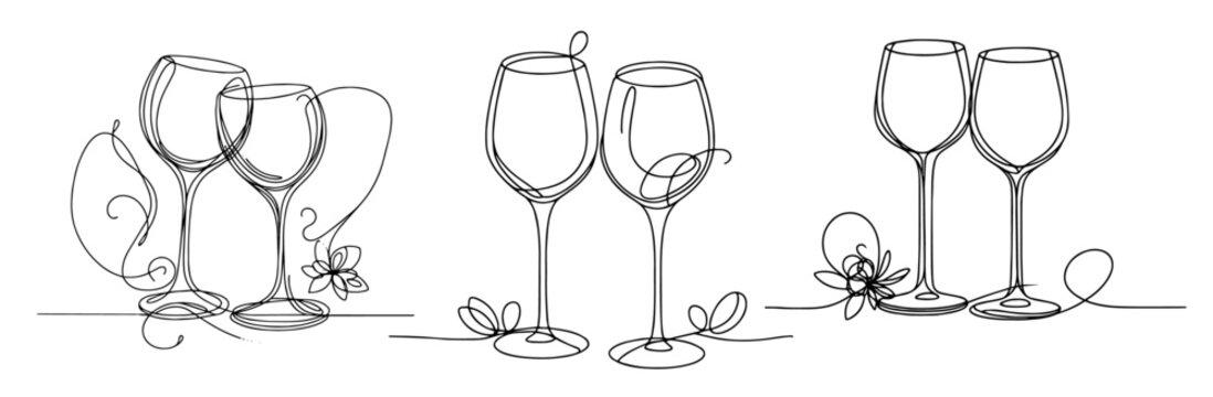 romantic minimalist wine glasses illustration for couples black vector