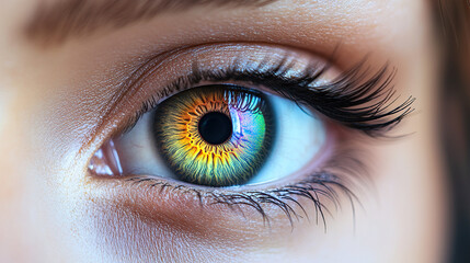 Fototapeta premium Close-up of a beautiful female eye with a rainbow-colored iris