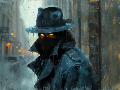 Mysterious Figure in the Rain: A Noir Cityscape - Powered by Adobe
