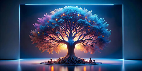 Blue Background Family Tree Symbolic Growth Legacy Continuity Design Space Text Family Heritage Future Generations Stock Photo Concept