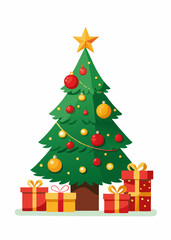 Beautifully Decorated Christmas Tree with Gifts and Golden Ornaments