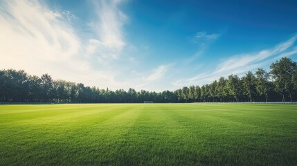Obraz premium Lush Green Soccer Field Under Clear Blue Sky