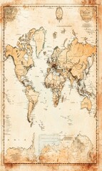 Naklejka premium Vintage world map with ornate details.