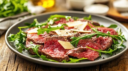 Elegant Beef Carpaccio with Fresh Greens and Cheese