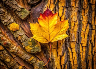 Aerial View of a Tree Trunk with a Leaf and Yellow Leaves, Capturing Nature's Serenity and Autumn Colors in a Close-Up Shot for Nature Photography