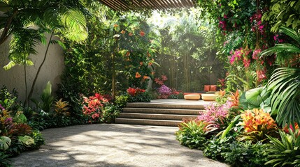 Fototapeta premium Exotic Botanical Terrace with Hanging Plants