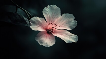 Fototapeta premium Delicate Pink Flower Blooming in the Dark