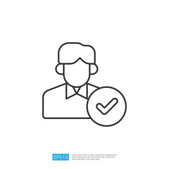 A simple line drawing of a person with a checkmark, symbolizing approval or verification, commonly used in business contexts.