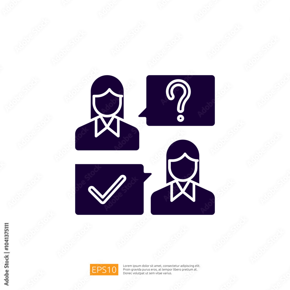 Poster the image depicts two individuals with speech bubbles, one showing a question mark and the other a c