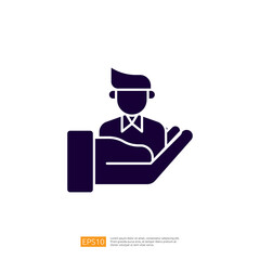 The image depicts a hand holding a figure representing a person, symbolizing support, care, or guidance in a business context.