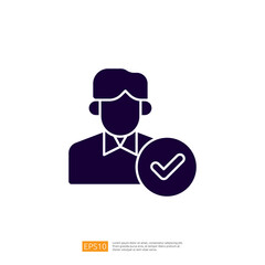 A graphic representation of a person with a checkmark, symbolizing approval or verification.