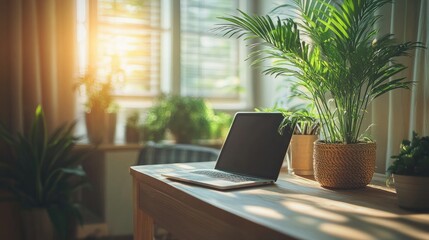 Obraz premium Stylish office space with plants and modern decor