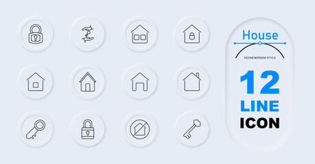 House set icon. Lock, hand holding key, house, house with lock, key, home protection, broken chain, padlock, secure home.
