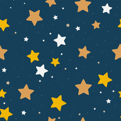Obraz premium Seamless Pattern of Stars over Blue Background Night Sky.