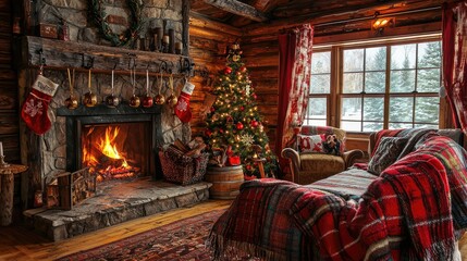 Obraz premium Cozy Winter Cabin Interior with Decorative Elements