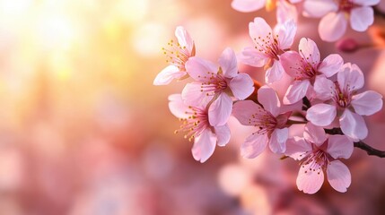 Obraz premium Closeup of Pink Cherry Blossoms in Soft Focus