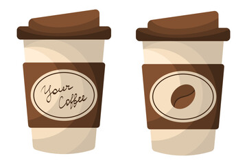 Coffee cups. Takeaway, disposable, beverage, branding, design, caffeine, drink, to-go, brown, logo, minimalist, packaging, cafe, coffee shop, paper, eco-friendly.