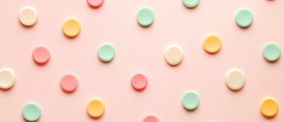 Colorful candy dots on a pastel background