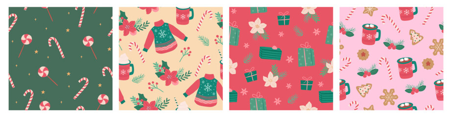 Collection of Winter Christmas seamless pattern vector illustration for background and decorations