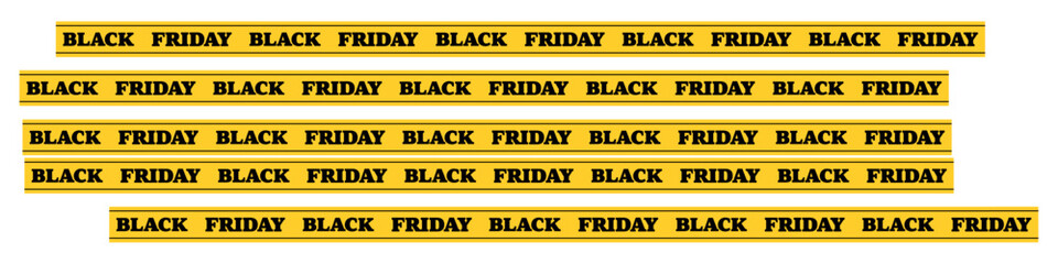 Black Friday. Yellow tape, sale, promotion, shopping, discount, marketing, ecommerce, retail, banner, clearance, special offer, deals, repetitive text, seasonal.