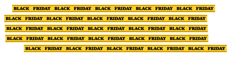 Obraz premium Black Friday. Yellow tape, sale, promotion, shopping, discount, marketing, ecommerce, retail, banner, clearance, special offer, deals, repetitive text, seasonal.