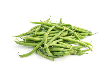 Green beans pile isolated on white background