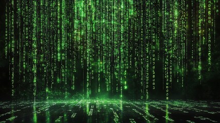 Green binary code raining down, digital effects