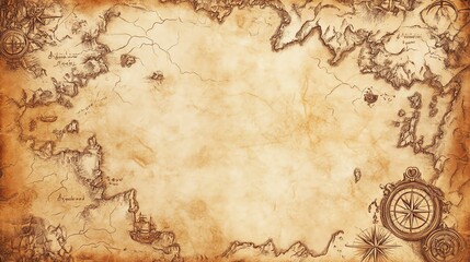 Vintage map parchment, white isolate background