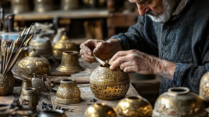 Artisan Craftsman at Work in Traditional Workshop