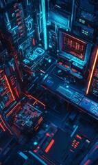 Neon lights illuminate a futuristic computer setup.