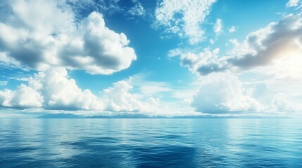 Obraz premium Sea, blue sky and white clouds, wide-angle view 