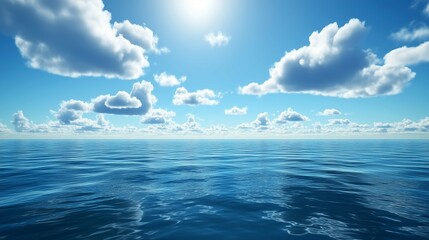 Obraz premium Sea, blue sky and white clouds, wide-angle view 