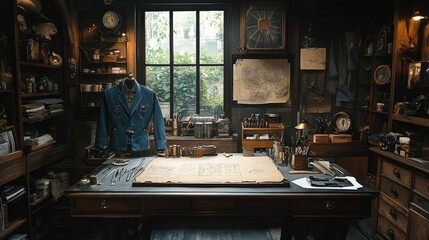 workspace with sketches and tools