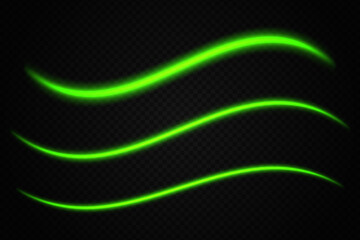 Obraz premium Glowing green light waves. Neon, abstract, curved lines, energy, futuristic, vibrant, flow, dynamic, motion, bright streaks, digital effect, modern, illuminated.