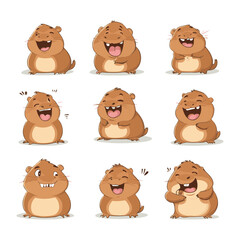 Fototapeta premium Cute capybara emoticons, various postures and expressions, white background