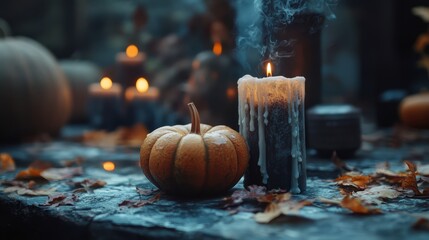 Autumn Candle and Pumpkin Decor