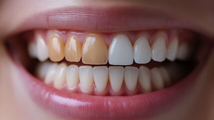 Obraz premium Document the results of at-home teeth whitening kits, with before-and-after images that illustrate the change in tooth color