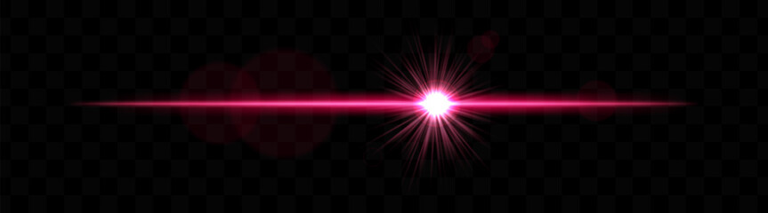 Obraz premium Bright red horizontal light flare with lens effect. Shining burst, luminous beam, optical flash, glowing streak, radiant glow, transparency.