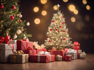 Christmas gift and tree background