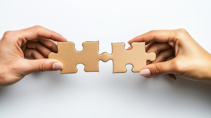 Connect the puzzle with two hands on a white background