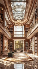 Fototapeta premium Luxurious Modern Library with Grand Entrance Hall
