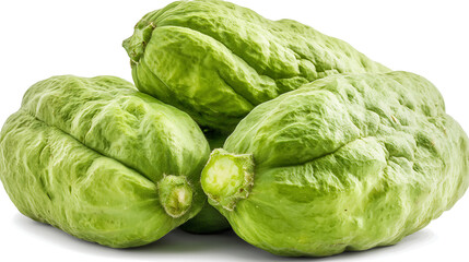 A fresh and vibrant chayote vegetable, beautifully captured and isolated on a white background