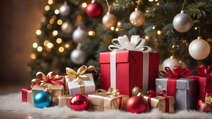 Christmas gift and tree background
