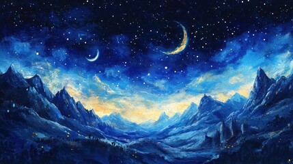 Mountainscape Under a Starry Sky